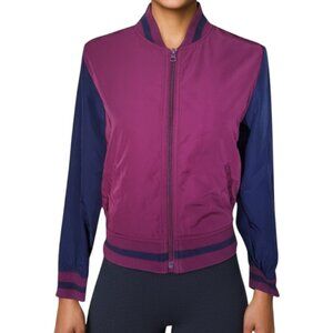 GAP Women's Burgundy and Navy Blue Lightweight Bomber Track Jacket - Size S